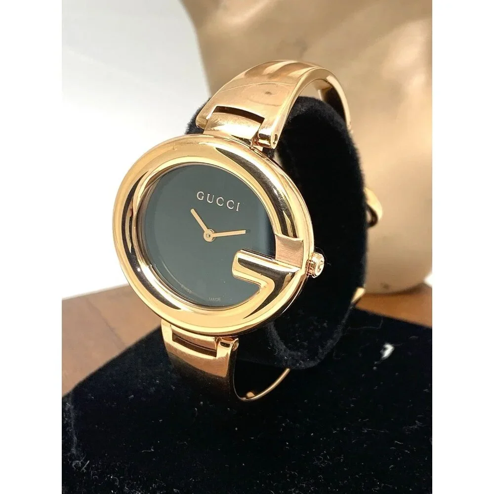 Gucci Women's Watch YA134509 Guccissima Swiss Quartz Rose Gold Black Dial 36mm